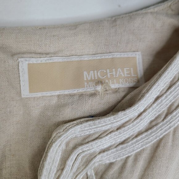 Michael Kors Tan Beige Embroidered 100% Linen V Neck Tunic Top - Picture 9 of 11